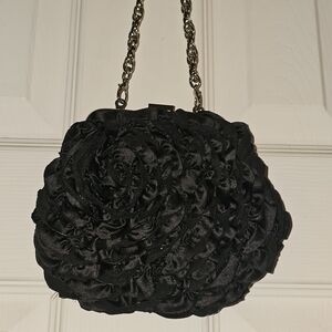 White House Black Market Black Rosette Clutch